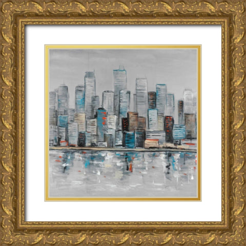 Abstract Urban Skyline Gold Ornate Wood Framed Art Print with Double Matting by Atelier B Art Studio