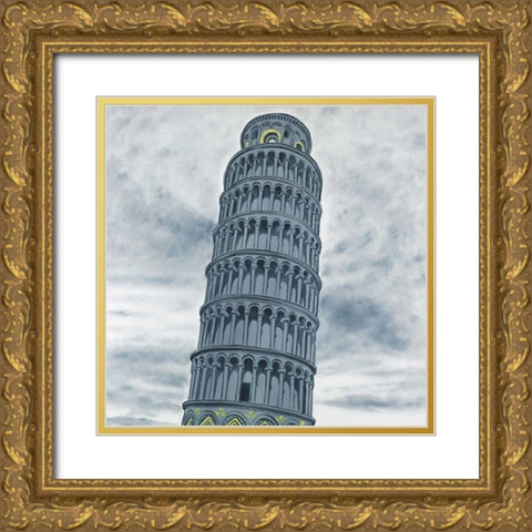 Outline of Tower of Pisa in Italy Gold Ornate Wood Framed Art Print with Double Matting by Atelier B Art Studio