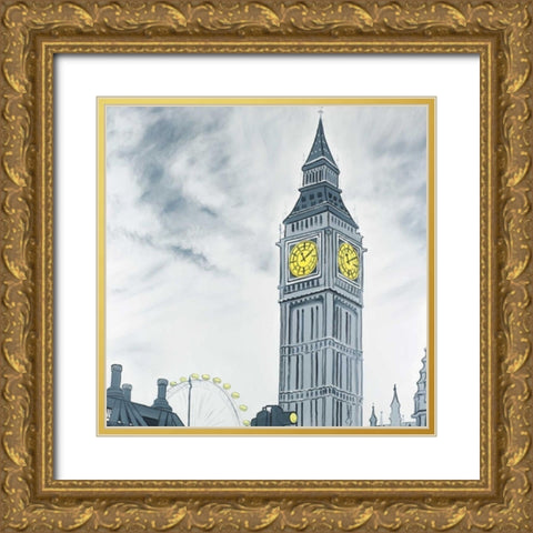 Outline of Big Ben in London Gold Ornate Wood Framed Art Print with Double Matting by Atelier B Art Studio