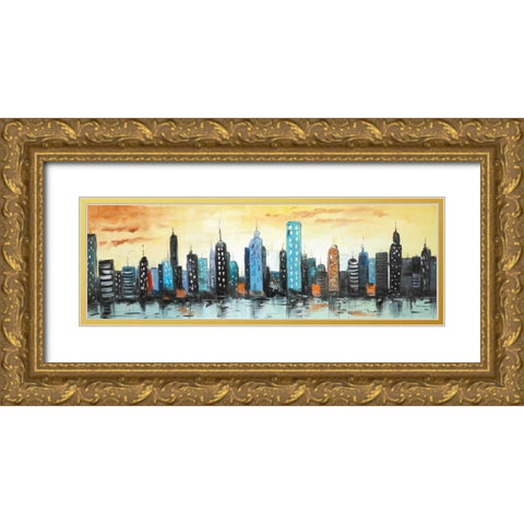 Skyline on Cityscape Gold Ornate Wood Framed Art Print with Double Matting by Atelier B Art Studio
