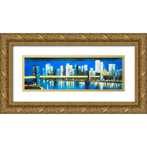 Skyline of Lower Manhattan Gold Ornate Wood Framed Art Print with Double Matting by Atelier B Art Studio