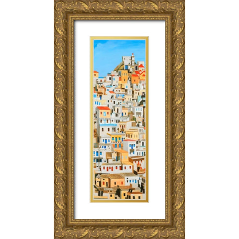 Small Houses in Greece Gold Ornate Wood Framed Art Print with Double Matting by Atelier B Art Studio