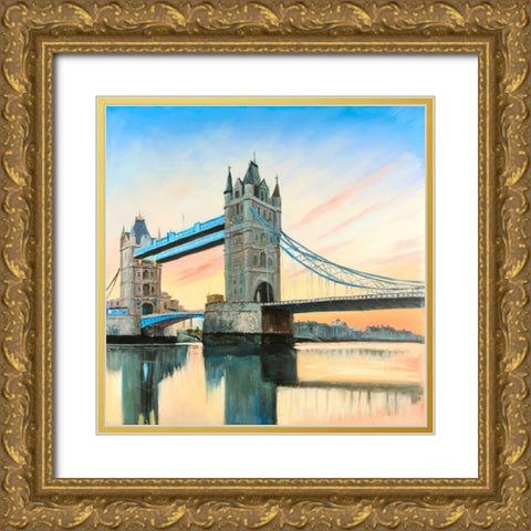 Sunset on the London Bridge Gold Ornate Wood Framed Art Print with Double Matting by Atelier B Art Studio