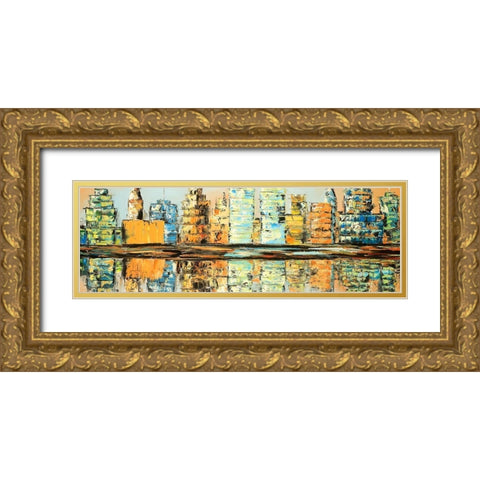REFLECTIONS OF A COLORFUL CITY Gold Ornate Wood Framed Art Print with Double Matting by Atelier B Art Studio