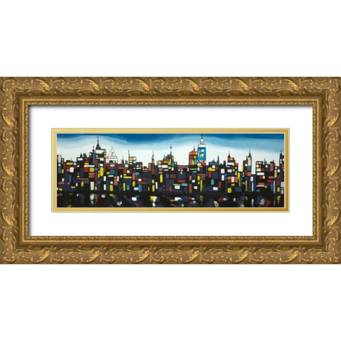 Colorful Buildings Gold Ornate Wood Framed Art Print with Double Matting by Atelier B Art Studio