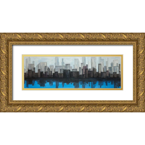 View of a Blue City Gold Ornate Wood Framed Art Print with Double Matting by Atelier B Art Studio
