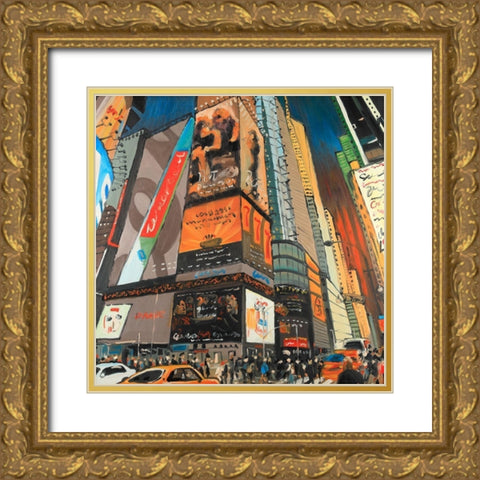 Illuminated New York City Street Gold Ornate Wood Framed Art Print with Double Matting by Atelier B Art Studio