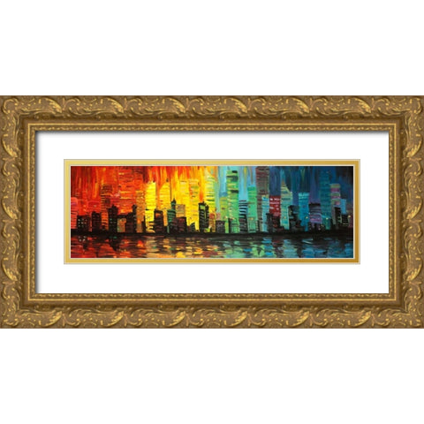 City with shade of colors Gold Ornate Wood Framed Art Print with Double Matting by Atelier B Art Studio