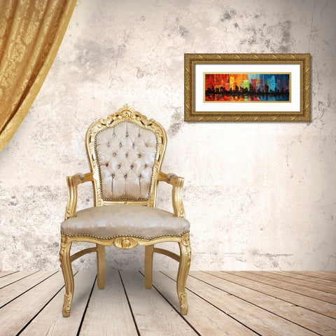 Colorful Cityscape Gold Ornate Wood Framed Art Print with Double Matting by Atelier B Art Studio