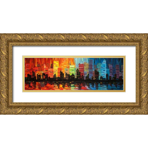 Colorful Cityscape Gold Ornate Wood Framed Art Print with Double Matting by Atelier B Art Studio