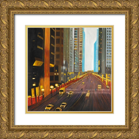 New York City 9TH Street Gold Ornate Wood Framed Art Print with Double Matting by Atelier B Art Studio