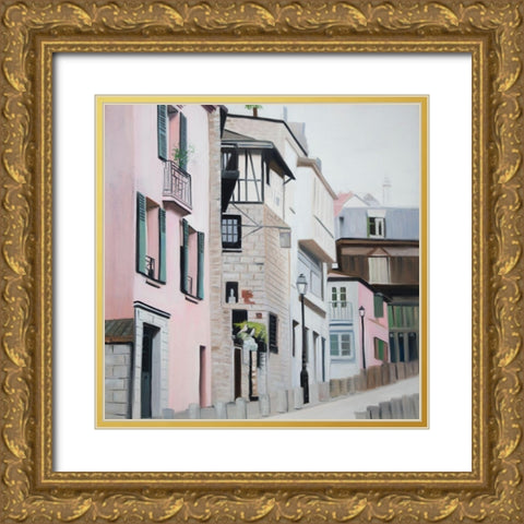 STREET IN MONTMARTRE IN PARIS Gold Ornate Wood Framed Art Print with Double Matting by Atelier B Art Studio