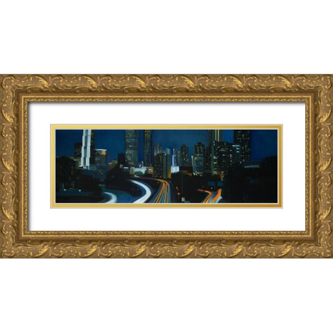 ATLANTA AT NIGHT Gold Ornate Wood Framed Art Print with Double Matting by Atelier B Art Studio