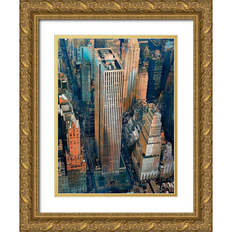 GENERAL MOTORS BUILDING Gold Ornate Wood Framed Art Print with Double Matting by Atelier B Art Studio