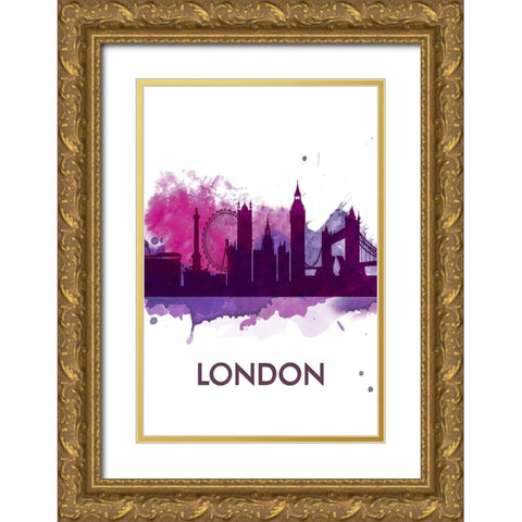 PURPLE SILHOUETTE OF LONDON Gold Ornate Wood Framed Art Print with Double Matting by Atelier B Art Studio