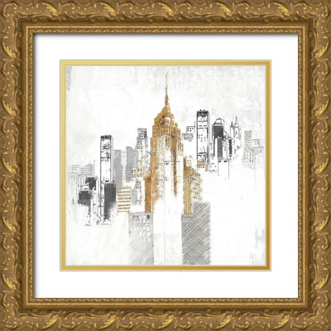 Sketch style cityscape Gold Ornate Wood Framed Art Print with Double Matting by Atelier B Art Studio