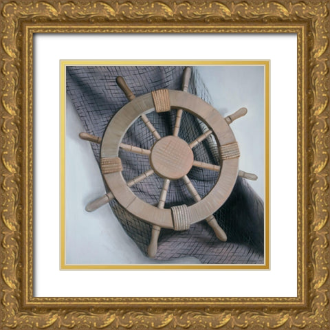 HELM ON A FISHING NET Gold Ornate Wood Framed Art Print with Double Matting by Atelier B Art Studio
