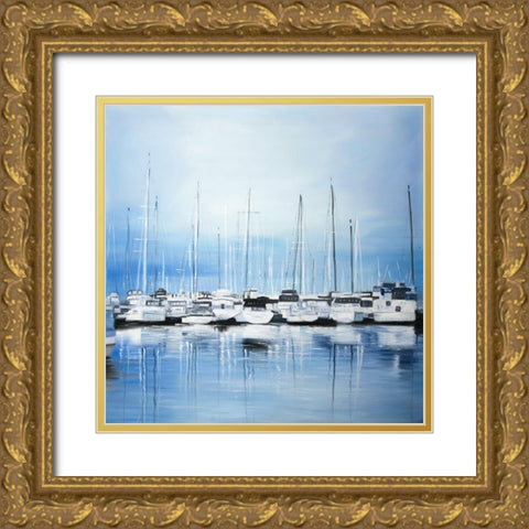BOATS AT THE DOCK Gold Ornate Wood Framed Art Print with Double Matting by Atelier B Art Studio