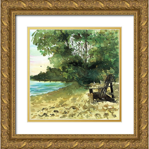 DAY AT THE LAKE Gold Ornate Wood Framed Art Print with Double Matting by Atelier B Art Studio