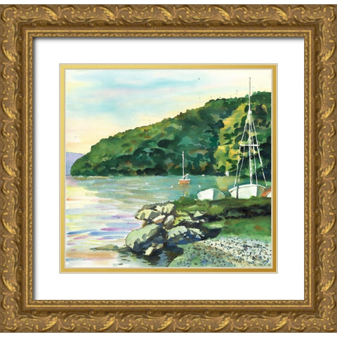 SAILBOAT DAY Gold Ornate Wood Framed Art Print with Double Matting by Atelier B Art Studio