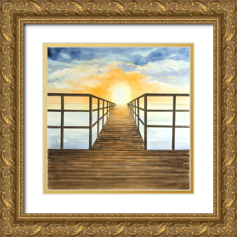 SUNSET IN THE SEA Gold Ornate Wood Framed Art Print with Double Matting by Atelier B Art Studio