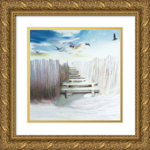 BREAK AT THE BEACH Gold Ornate Wood Framed Art Print with Double Matting by Atelier B Art Studio