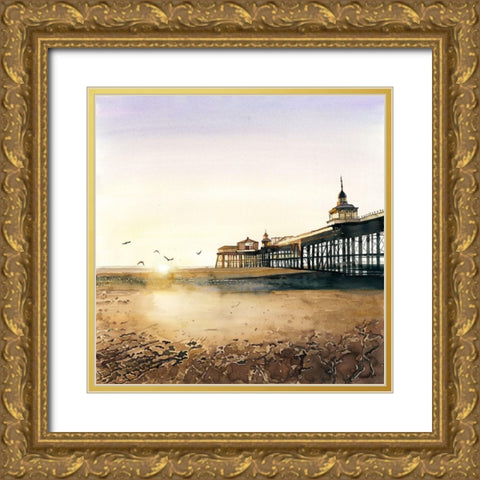 SUNSET AT THE BEACH Gold Ornate Wood Framed Art Print with Double Matting by Atelier B Art Studio