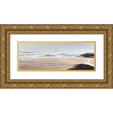 CLOUDY AT THE BEACH Gold Ornate Wood Framed Art Print with Double Matting by Atelier B Art Studio