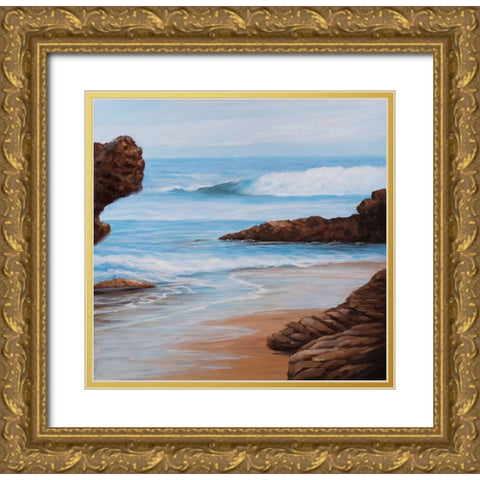 Rocks and Seaside Gold Ornate Wood Framed Art Print with Double Matting by Atelier B Art Studio