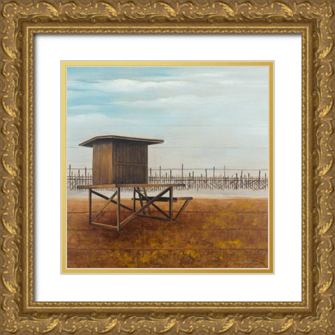 Newport Beach Lifeguard Tower Gold Ornate Wood Framed Art Print with Double Matting by Atelier B Art Studio