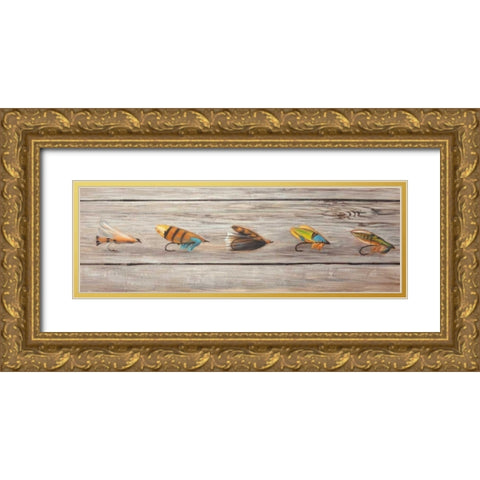 Fishing Flies Gold Ornate Wood Framed Art Print with Double Matting by Atelier B Art Studio