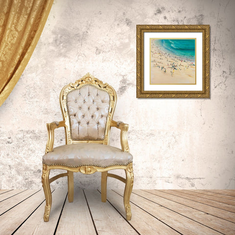 Summer Crowds at the Beach Gold Ornate Wood Framed Art Print with Double Matting by Atelier B Art Studio