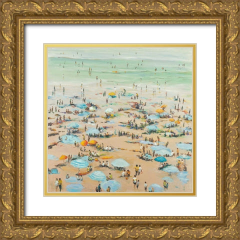 People at the Beach Gold Ornate Wood Framed Art Print with Double Matting by Atelier B Art Studio