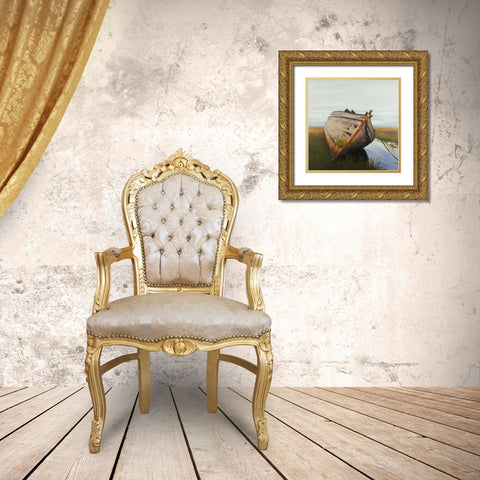 Old Abandoned Boat in a Swamp Gold Ornate Wood Framed Art Print with Double Matting by Atelier B Art Studio