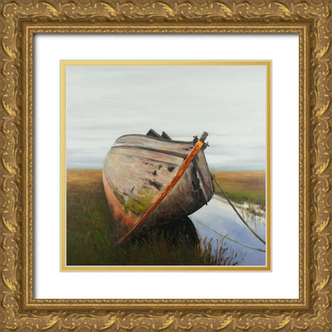 Old Abandoned Boat in a Swamp Gold Ornate Wood Framed Art Print with Double Matting by Atelier B Art Studio