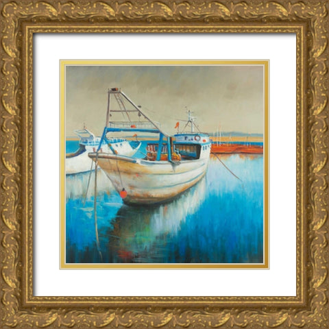 Fishing Boat Gold Ornate Wood Framed Art Print with Double Matting by Atelier B Art Studio