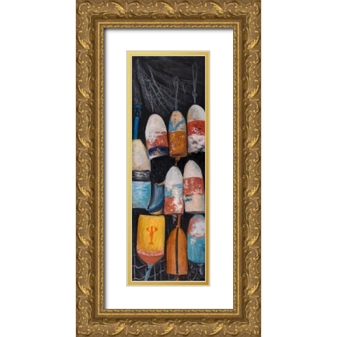 Vintage Lobster Buoys Gold Ornate Wood Framed Art Print with Double Matting by Atelier B Art Studio