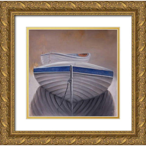 Two Canoe Boats Gold Ornate Wood Framed Art Print with Double Matting by Atelier B Art Studio