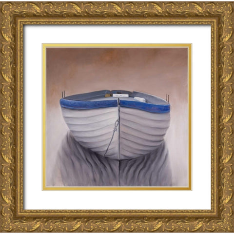 Canoe Boat Gold Ornate Wood Framed Art Print with Double Matting by Atelier B Art Studio