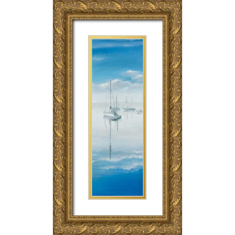 Sailboats on the Quiet Lake Gold Ornate Wood Framed Art Print with Double Matting by Atelier B Art Studio