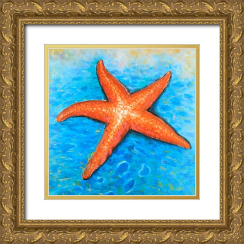 Vivid Starfish Gold Ornate Wood Framed Art Print with Double Matting by Atelier B Art Studio