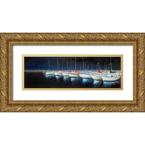 Fishing Boats at the Marina Gold Ornate Wood Framed Art Print with Double Matting by Atelier B Art Studio