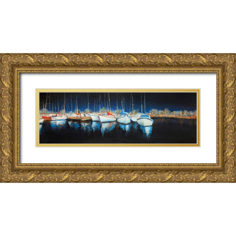 Evening at the Marina Gold Ornate Wood Framed Art Print with Double Matting by Atelier B Art Studio