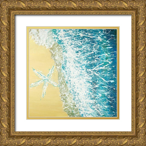 Left Side Seastar and a Wave Gold Ornate Wood Framed Art Print with Double Matting by Atelier B Art Studio