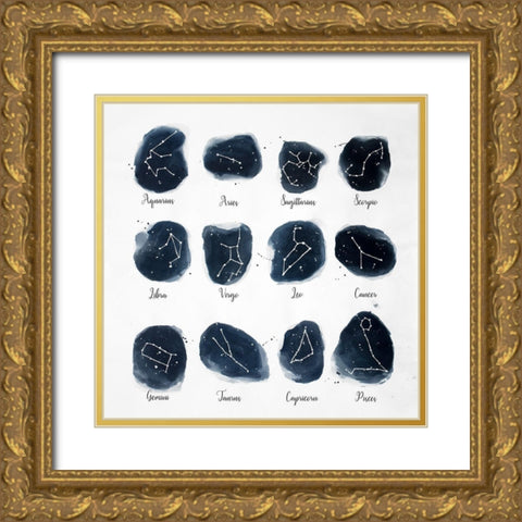 CONSTELLATIONS ZODIAC SIGN Gold Ornate Wood Framed Art Print with Double Matting by Atelier B Art Studio
