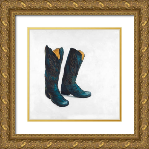 Cowboy Boots in Leather Gold Ornate Wood Framed Art Print with Double Matting by Atelier B Art Studio