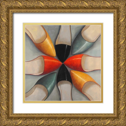 Womens Ballerina Shoes Style Gold Ornate Wood Framed Art Print with Double Matting by Atelier B Art Studio
