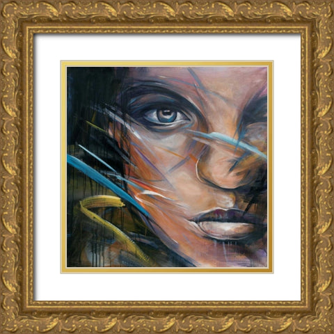 Colorful Woman Face Gold Ornate Wood Framed Art Print with Double Matting by Atelier B Art Studio