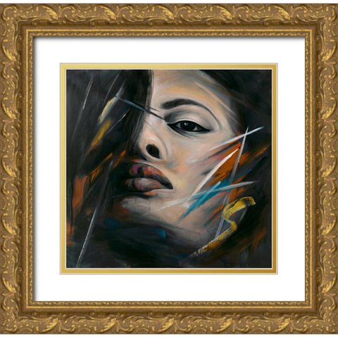 Abstract Woman Portrait Gold Ornate Wood Framed Art Print with Double Matting by Atelier B Art Studio