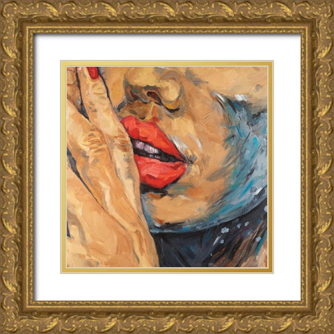 Shushing Lips Closeup Gold Ornate Wood Framed Art Print with Double Matting by Atelier B Art Studio